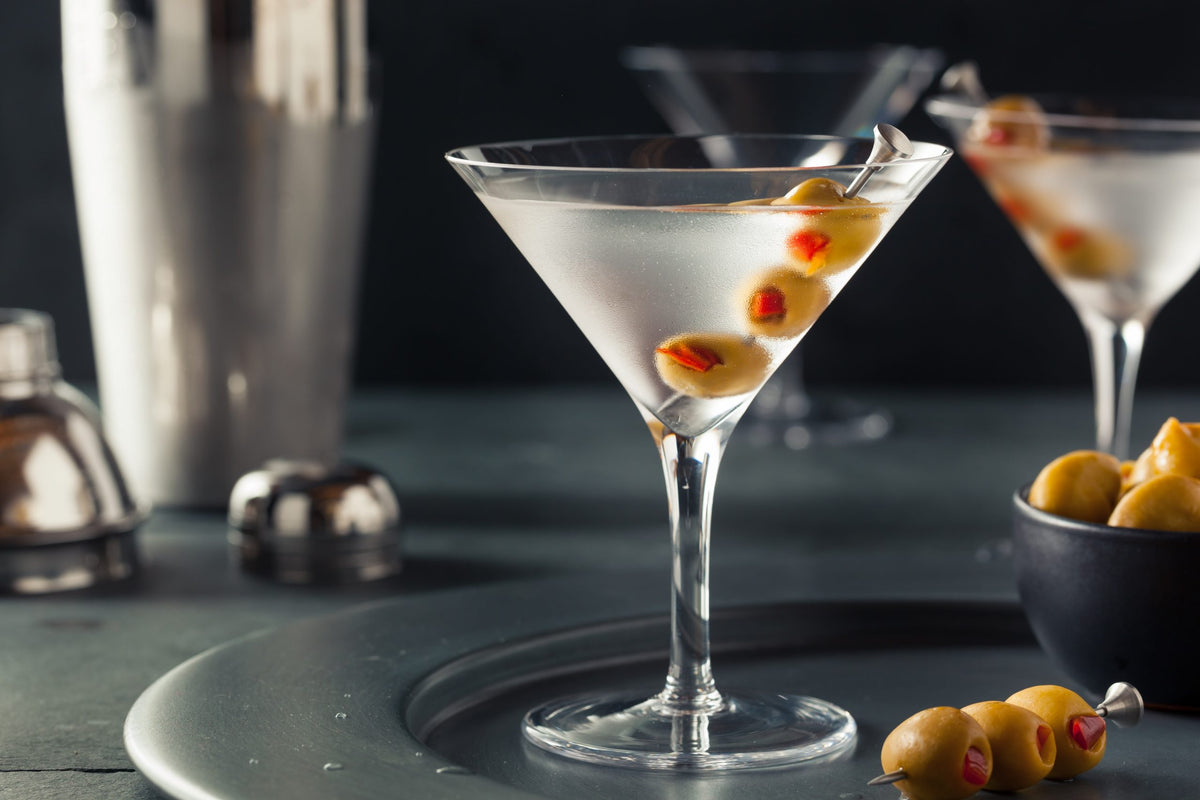 Dry Martini Add an olive or two (can be stuffed), or a lemon twist i Kilderkin